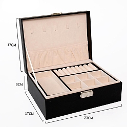 Black Imitation Leather Jewelry Storage Boxes, for Earrings, Rings, Necklaces, Rectangle, Black, 17x23x9cm