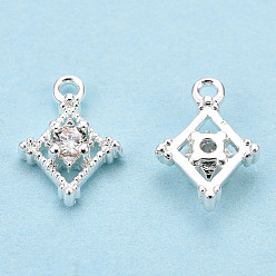 Посеребрённый Латунь прелести циркония кубической, без никеля , ромбовидный шарм, 925 серебро покрытием, 10x6x3 мм, отверстие : 1 мм