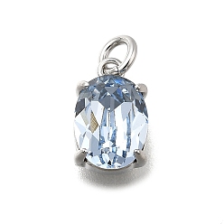 Васильковый Овальная латунь со стеклянными подвесками, одиночные каменные прелести, без кадмия и без свинца, долговечный, стойки покрытие, платина, васильковый, 10x6x4.5 мм, отверстие : 2 мм