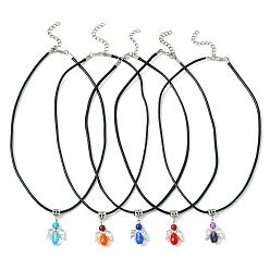 Mixed Color Angel Shape Alloy with Glass Pendant Necklaces, with Imitation Leather Cords, Mixed Color, 17.32 inch(44cm)
