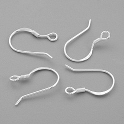 Silver Sterling Silver Earring Hooks, Silver, 17x10mm, Hole: 2mm, 21 Gauge, Pin: 0.7mm