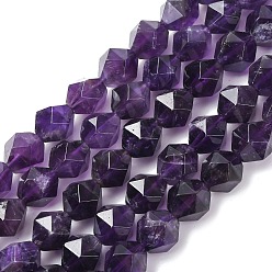 Аметист Граненые натуральные аметистовые бусы, звезды вырезать круглые бусы, 9~10x9~9.5 мм, отверстие : 1 мм, около 38 шт / нитка, 14.96'' (38 см)