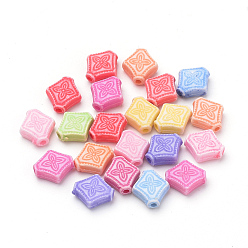 Mixed Color Craft Style Acrylic Beads, Rhombus, Mixed Color, 9.5x9x3.5mm, Hole: 1mm, about 2600pcs/500g