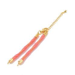 Light Coral Nylon Cord Bracelets, for Connector Charm Bracelet Making, with Rack Plating Golden Lobster Claw Clasps & Chain Extenders, Long-Lasting Plated, Cadmium Free & Lead Free, Light Coral, 5-3/4~6x1/8x1/8 inch(14.7~15.2x0.3cm)
