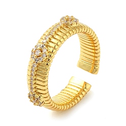 Real 16K Gold Plated Brass Micro Pave Cubic Zirconia Cuff Rings, Real 16K Gold Plated, Inner Diameter: 18mm