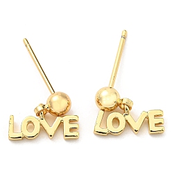 Real 18K Gold Plated Rack Plating Brass Word Love Dangle Stud Earrings, Cadmium Free & Lead Free, Long-Lasting Plated, Real 18K Gold Plated, 10x11mm