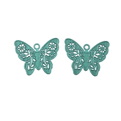 Светлый Морско-зеленый Аэрозольная краска 430 подвески из нержавеющей стали, Бабочка с цветком, светло-зеленый, 11.5x14x0.3 мм, отверстие : 1.2 мм