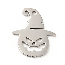 Stainless Steel Color 201 Stainless Steel Pendants, Pumpkin with Hat, Stainless Steel Color, 18x15x1mm, Hole: 1.4mm