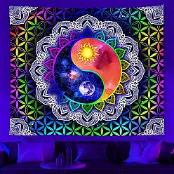 Flower UV Reactive Blacklight Trippy Wall Hanging Tapestry, Hippie Mandala with Yin Yang Tapestry for Home Decoration, Rectangle, Flower, 730x950mm