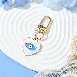 Белый Подвеска из эмали из сплава сердца со сглазом, украшения, с поворотными застежками сплава, белые, 59 мм, Кулон : 26 мм