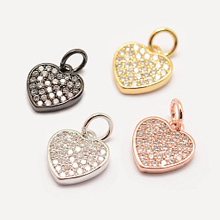 Mixed Color Brass Micro Pave Grade AAA Cubic Zirconia Charms, Long-Lasting Plated, Heart, Cadmium Free & Nickel Free & Lead Free, Mixed Color, 11x10x2mm, Hole: 3mm