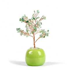 Green Aventurine Natural Green Aventurine Chips Fortune Tree Display Decorations, with Copper Wire, Feng Shui Energy Stone Gift for Home Office Desktop, 57x150mm