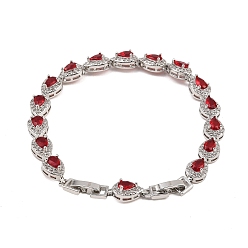 Красный Теннисные браслеты из платиновой латуни с микропаве из кубических цирконий, браслеты для женщин, слеза, со стеклом и застежками для часового ремешка, красные, 8-5/8x1/4 дюйм (22x0.75 см)