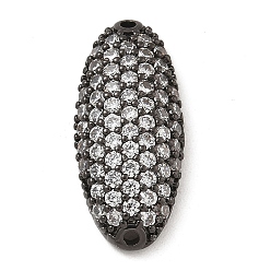 Черный Цвет Металла Покрытие стойки латунь микро-паве прозрачный кубический цирконий овальные подвески-соединители, долговечный, без свинца и без кадмия, металлический черный , 20.5x9x4 мм, отверстие : 1.2 мм