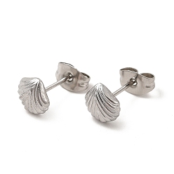 Stainless Steel Color 304 Stainless Steel Shell Shape Stud Earrings for Women, Stainless Steel Color, 7x7mm, Pin: 0.8mm