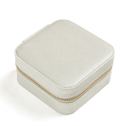Antique White Square Velet Zipper Jewelry Set Boxes, Travel Portable Mirror Jewelry Case, for Necklace Ring Earring Pendant Storage Case, Antique White, 10x10x5cm
