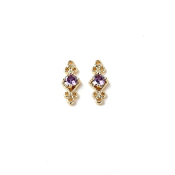 Purple Brass Pave Cubic Zirconia Connector Charms, DIY Jewelry Bracelet Accessories, Golden, Rhombus Links, Purple, 16x6mm