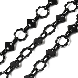 Черный 304 цветок из нержавеющей стали с цепями в форме ромба, несварные, ионное покрытие (ip), чёрные, 9x9x1.3 мм