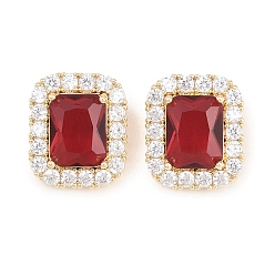 Red Brass Micro Pave Cubic Zirconia Charms, Rectangle Charms, Real 18K Gold Plated, Red, 14.5x12x7.5mm, Hole: 4.5x2.5mm