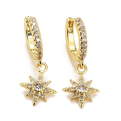 Прозрачный Серьги-кольца Huggie из латуни с микропаве из кубического циркония, болтаться, долговечное покрытие из настоящего золота 18 k, без свинца и без кадмия, Сияющая звезда, прозрачные, 24.5 мм, штифты : 0.7 мм