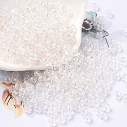 Clear AB 6/0 Glass Seed Beads, Inside Colours, Round, Transparent Colours Rainbow, Clear AB, 4x3mm, Hole: 1.2mm, about 6925pcs/pound