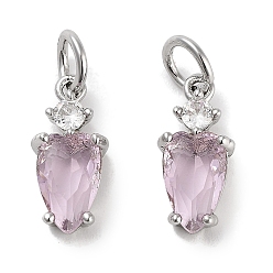 Pink Латунные микро проложить кубического циркония прелести, с целью перехода в кольце, сердце, платина, розовые, 13x6x3 мм, отверстие : 3 мм