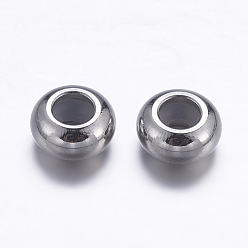 Stainless Steel Color 316L Surgical Stainless Steel Beads, with Rubber Inside, Slider Beads, Stopper Beads, Rondelle, Stainless Steel Color, 6x3mm, Rubber Hole: 1.6~2mm