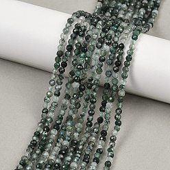 Мосс Агат Природные моховой агат бисер нитей, граненые круглые, 3 мм, отверстие : 0.8 мм, около 126 шт / нитка, 15.5 дюйм