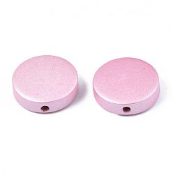 Бледно-Розовый Расписные бусы из натурального дерева, жемчужные, плоско-круглые, розовый жемчуг, 15x4.5 мм, отверстие : 1.8 мм