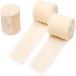 Antique White 5M Polyester Chiffon Ribbon, Raw Edged Ribbon for DIY Jewelry Bowknot Making, Gift Wrapping, Antique White, 1-5/8 inch(40mm), about 5.47 Yards(5m)/Roll
