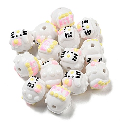 White Hand Painted Acrylic with Enamel Beads, Cartoon, White, 15x17~18.5x18~20.5mm, Hole: 2.7mm