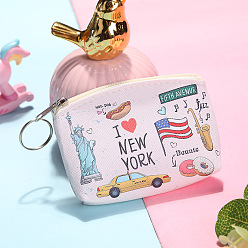 Others PU Leather Zip Wallets, Change Purse, with Iron Key Ring, New York, 8x11cm