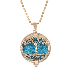 Tree Golden Alloy Magnetic Locket Necklaces, Aromatherapy Cotton Sheet Inside Perfume Bottle Necklaces, Tree, 31.50 inch(80cm)
