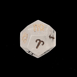 Quartz Crystal Natural Quartz Crystal Classical 12-Sided Polyhedral Dice, Engrave Twelve Constellations Divination Game Toy, 20x20mm