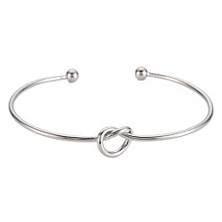 Stainless Steel Color Knot Shape Cuff Bangle, Simple Wire Wrap Open Bangle for Girl Women, Stainless Steel Color, Inner Diameter: 2-5/8 inch(6.8cm)