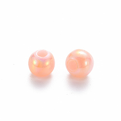 Saumon Clair Perles acryliques opaques, de couleur plaquée ab , ronde, saumon clair, 6x5mm, Trou: 1.8mm, environ4400 pcs / 500 g