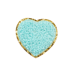 Pale Turquoise Towel Embroidery Style Cloth Iron on/Sew on Patches, Appliques, Badges, for Clothes, Dress, Hat, Jeans, DIY Decorations, Heart, Pale Turquoise, 50x50mm