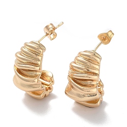 Golden Brass Twist Curved Stud Earrings, Long-Lasting Plated, Golden, 22.5x13mm
