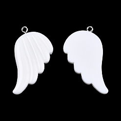 Blanc Pendentifs en résine opaque, charmes d'ailes, avec boucles en fer plaqué platine, blanc, 41x30x4mm, Trou: 2mm