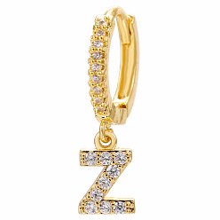 Letter Z Clear Cubic Zirconia Initial Letter Dangle Hoop Earrings, Golden Brass Jewelry for Women, Letter.Z, 22mm