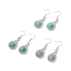 Амазонит Серьги-капли из натурального амазонита с кристаллами и стразами, платиновые латунные украшения для женщин, 42 мм, штифты : 0.6 мм