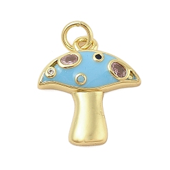 Темно-Голубой Грибная стойка покрытие латунь микропаве кубические циркониевые подвески, с эмалью, долговечный, без свинца и без кадмия, реальный 18 k позолоченный, глубокое синее небо, 18.5x16.5x3.5 мм, отверстие : 3 мм
