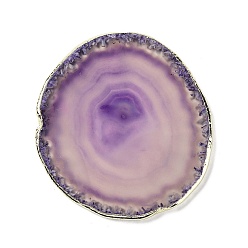 Plum Natural Agate Cup Mat, with Brass Edage, Nugget, Plum, 85~97x71~78x4~6mm
