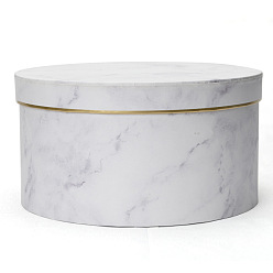 White Round Paper Hat Boxes with Lid, Valentine's Day Marble Print Gift Case for Chocolate, Perfume, Jewelry Gift Holder, White, 18x9cm