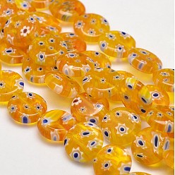 Orange Millefiori Glass Flat Round Bead Strands, Orange, 12x4mm, Hole: 1mm, about 34pcs/strand, 14.7 inch