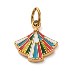 Разноцветный 304 нержавеющей стальной эмали подвески, с целью перехода в кольце, фанатское очарование, реальный 14 k позолоченный, ионное покрытие (ip), красочный, 15.5x15x2 мм, отверстие : 5x3 мм