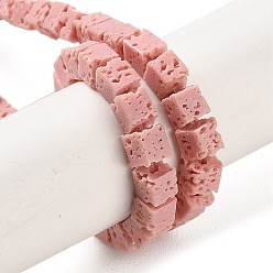 Pink Нити синтетических бусин, окрашенных в лавовый камень, кубические, розовые, 4~5x4~4.5x4~4.5 мм, отверстие : 1 мм, около 82 шт / нитка, 15.08'' (38.3 см)
