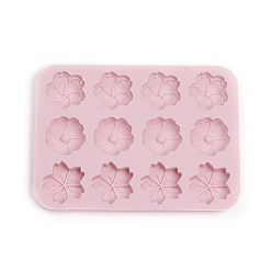 Pink Food Grade Silicone Molds, Fondant Molds, Ice Cube Molds, For DIY Cake Decoration, Chocolate, Candy, UV Resin & Epoxy Resin Jewelry Making, Sakura Flower, Pink, 170x126x11mm, Flower: 35x32mm, 33mm, 33mm