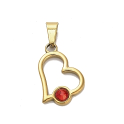 Рубин 304 подвески из нержавеющей стали, со стразами, ионное покрытие (ip), сердце, золотые, рубин, 21.5x14x3 мм, отверстие : 7x3 мм