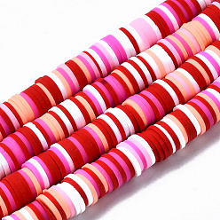 Red Handmade Polymer Clay Beads Strands, for DIY Jewelry Crafts Supplies, Heishi Beads, Disc/Flat Round, Red, 8x0.5~1mm, Hole: 2mm, about 350~387pcs/strand, 15.75 inch~16.14 inch(40~41cm)